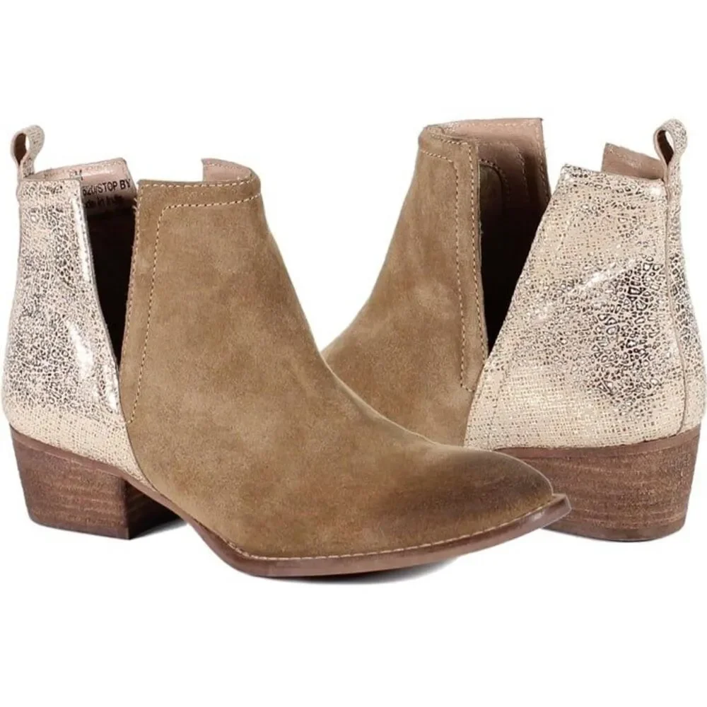 Diba True Stop By Brown Metallic Pull On Round Toe Booties Women's 6